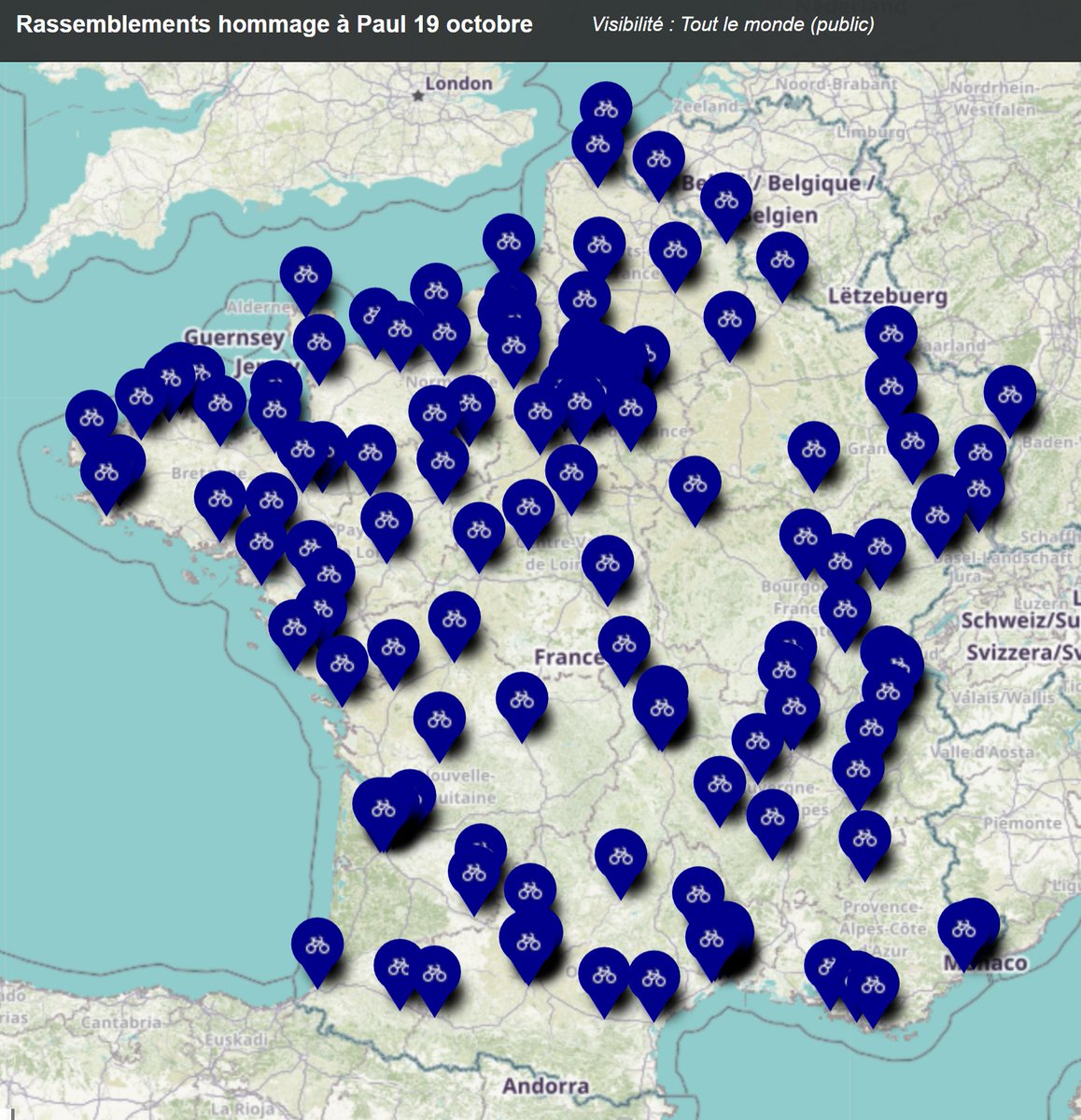 Déjà près de 200 rassemblements prévus partout en France demain.

Les français·es refusent d'accepter une quelconque banalisation de la violence routière envers les cyclistes, et demandent des politiques d'aménagement ambitieuses pour garantir leur sécurité au quotidien.