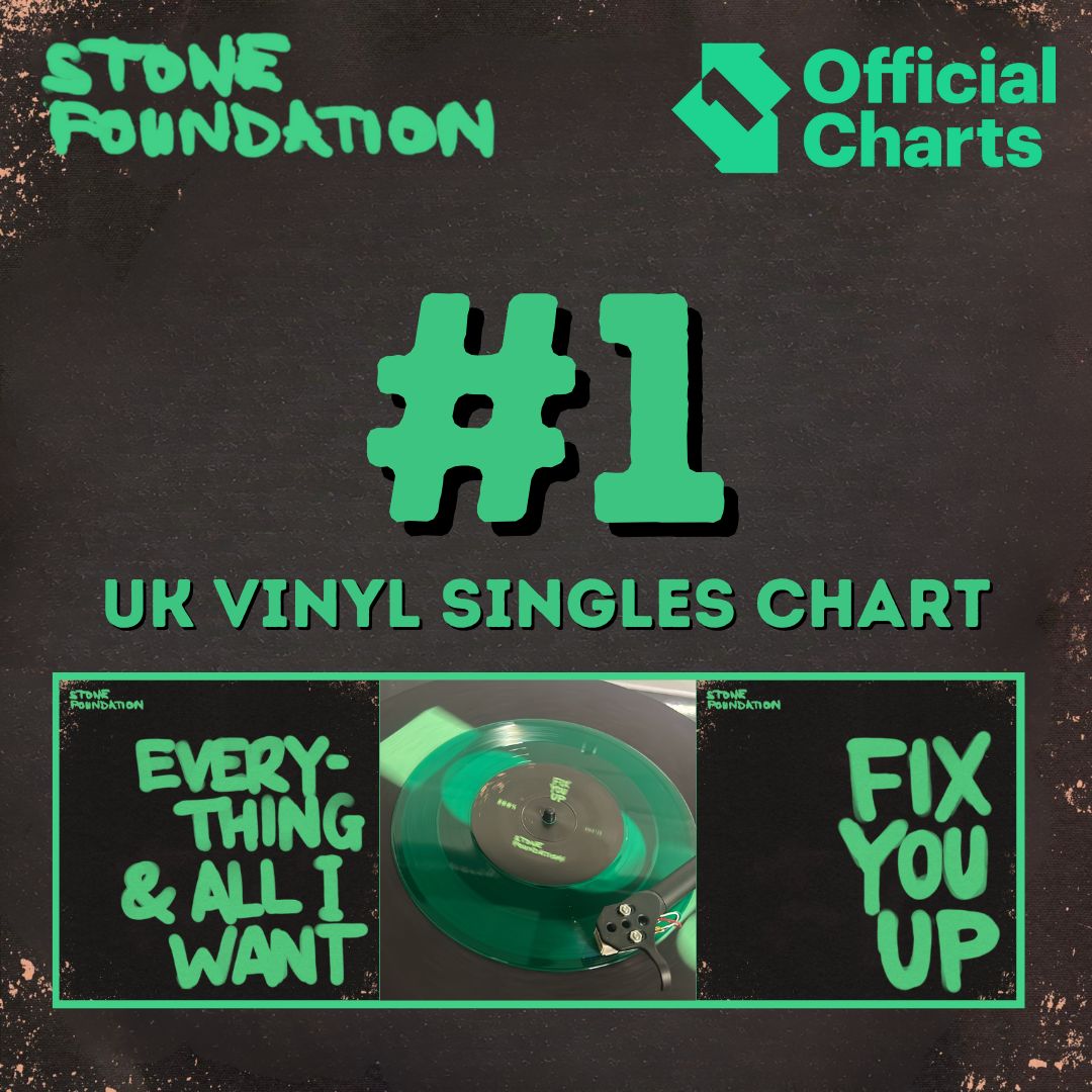 100__PERCENT's tweet image. Congratulations to @stonefoundation whose latest 7" release (Fix You Up/Everything & All I Want) has entered the UK Vinyl Singles Chart at #1, making their 16th consecutive Top 5 hit on that chart!