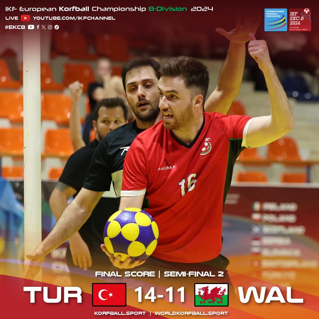 korfball's tweet image. #EKCB | Final Score: TUR 14-11 WAL | #2ndSemifinal #Day5 

TUR &amp;amp; POL will play tomorrow's Final. SVK &amp;amp; WAL for Bronze. All are qualified for the #EKC2026.

🏆 IKF European #Korfball Championship B-Division 2024
🗓️14-19 Oct 📍Kemer, TUR🇹🇷
📺📈📰korfball.sport/?p=40032
📷 M.Spelten
