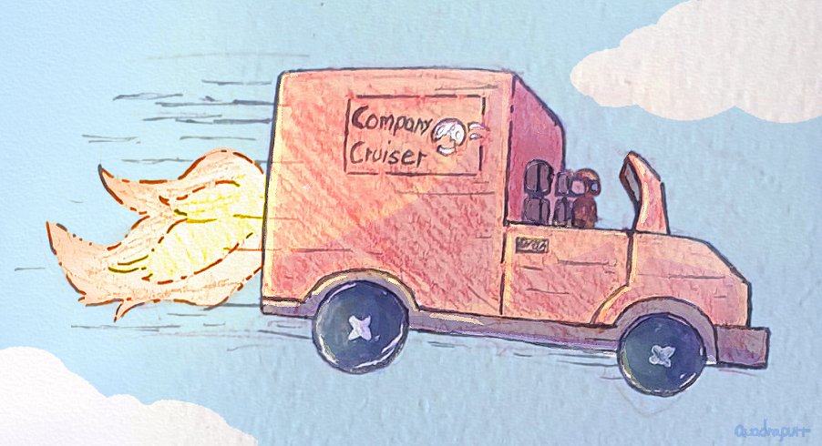 #Inktober2024 #Inktober #InktoberDay18

This car is totally just "driving" cough cough
Based on #Lethalcompany
(you can  put weedkiller in the Company cruiser to jump)