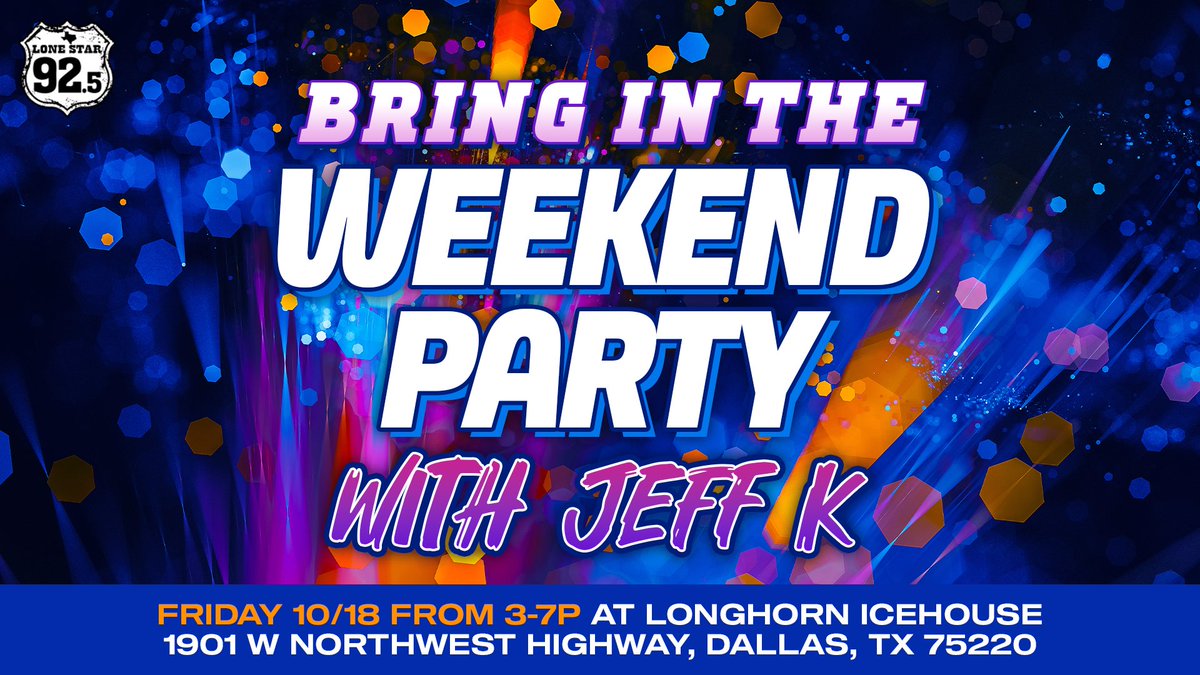 LoneStar925's tweet photo. Join @Jeffknet for another Bring in The Weekend Party Live Broadcast TODAY at @LonghornDTX, on Northwest Highway just west of I-35, Play Lonestar Band Bingo and Pick Your Poison Trivia to win Lonestar prizes. See you there! #BITWP https://t.co/wfUPgTXUU9
