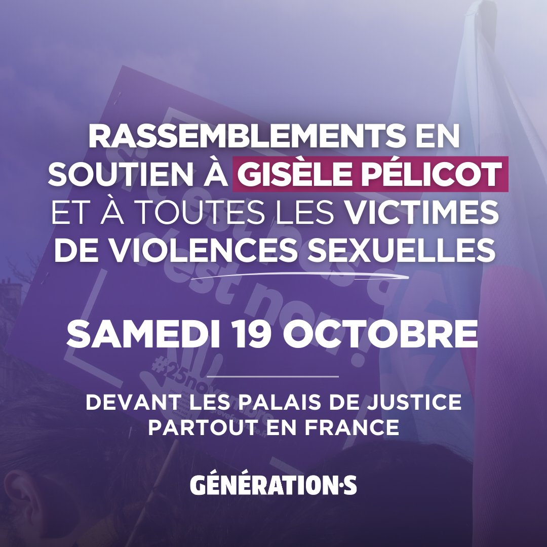 GenerationsMvt's tweet photo. 🟣 Mobilisons-nous massivement ce samedi en soutien à Gisèle Pélicot et à toutes les victimes de violences sexuelles !

Il est temps de se donner les moyens juridiques et financiers pour éradiquer les violences sexistes et sexuelles ! https://t.co/l2WEGLTR9g