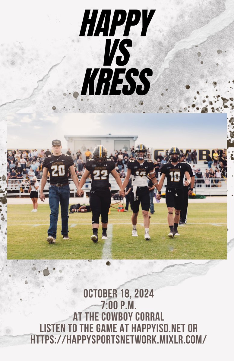 Happy Sports Network (@happysportsnet) on Twitter photo The 7th ranked Cowboys begin District 2-1A play against Kress tonight with kickoff at 7:00p.m. Tune into the action with The <a href="/coach_perryman/">Stacy Perryman</a> Show starting at 6:45 p.m. on the <a href="/HappySportsNet/">Happy Sports Network</a>. Go to happyisd.net or happysportsnetwork.mixlr.com to hear all the action. The 7th ranked Cowboys begin District 2-1A play against Kress tonight with kickoff at 7:00p.m. Tune into the action with The <a href="/coach_perryman/">Stacy Perryman</a> Show starting at 6:45 p.m. on the <a href="/HappySportsNet/">Happy Sports Network</a>. Go to happyisd.net or happysportsnetwork.mixlr.com to hear all the action.