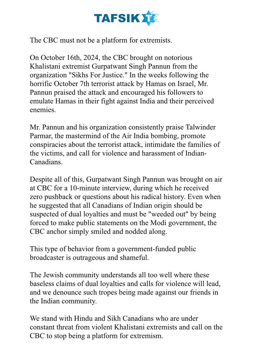 Our Indian community is under attack.  The <a href="/CBC/">CBC</a> <a href="/JustinTrudeau/">Justin Trudeau</a> are together spreading vitriol against hard working Indian Canadians.  We will not stand for it.

See below our official statement: