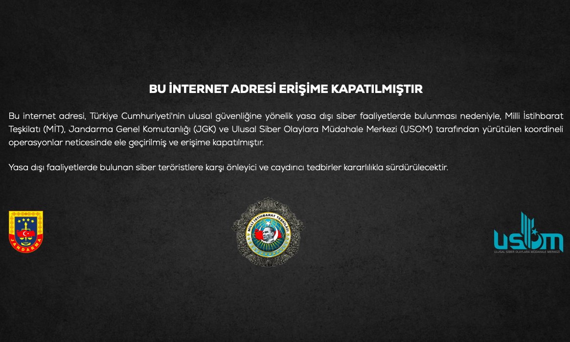 Milli İstihbarat Teşkilatı, Jandarma Genel Komutanlığı ve USOM'un yeni siber casusluk operasyonunda, kişisel verilerin satıldığı 18 web sitesi daha kapatıldı. Ortak operasyonda gözaltına alınan 9 kişi siber casusluk suçlaması ile tutuklandı.

Kapatılan websitelerin bazıları;