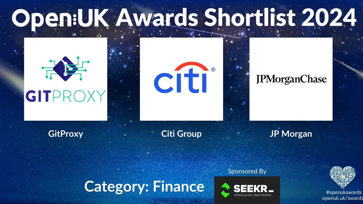 openuk_uk's tweet photo. OpenUK Awards Finance Category Shortlist is live, congratulations to the shortlisted nominees: #GitProxy, @Citi, and @jpmorgan #openukawards #opensource #finance https://t.co/Ra3YRse5Se