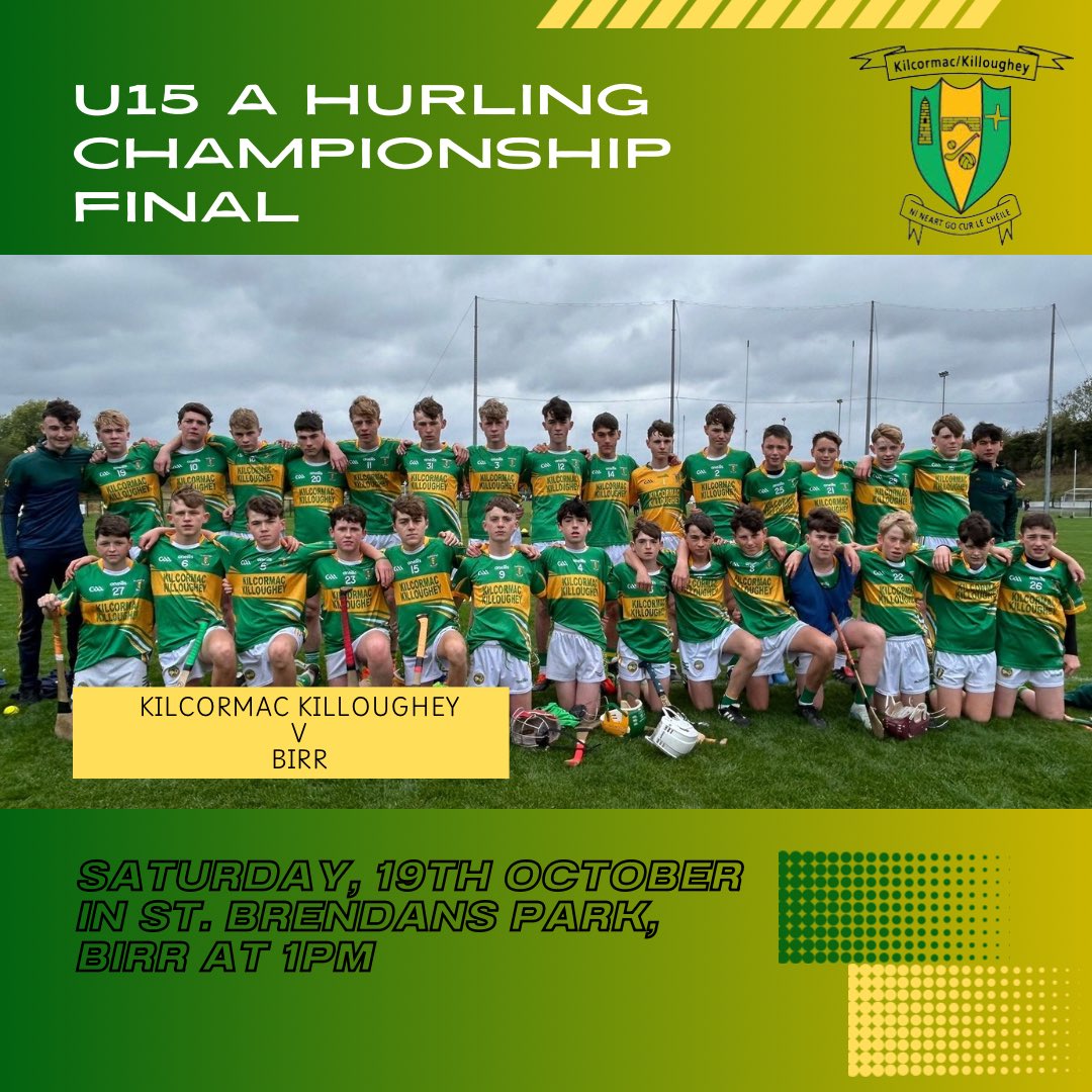 KK_GAA's tweet photo. Best wishes to our U15 hurlers and management who play Birr in the U15 A Hurling Championship Final tomorrow in St. Brendan’s Park, Birr at 1pm.

Tickets can be purchased on the link below 👇🏼 

https://t.co/Spc76ykAdn https://t.co/A6KGdwvVOU