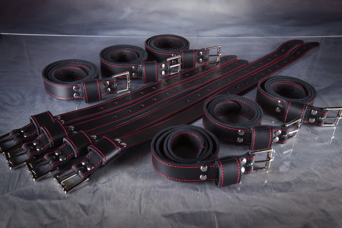Looking for a fun way to spice up your adventurous evening? Check out this fantastic 10x belt set! With 1" wide latigo belts, you'll have endless possibilities for restraint. bllenterprises.com #bdsm #bondage