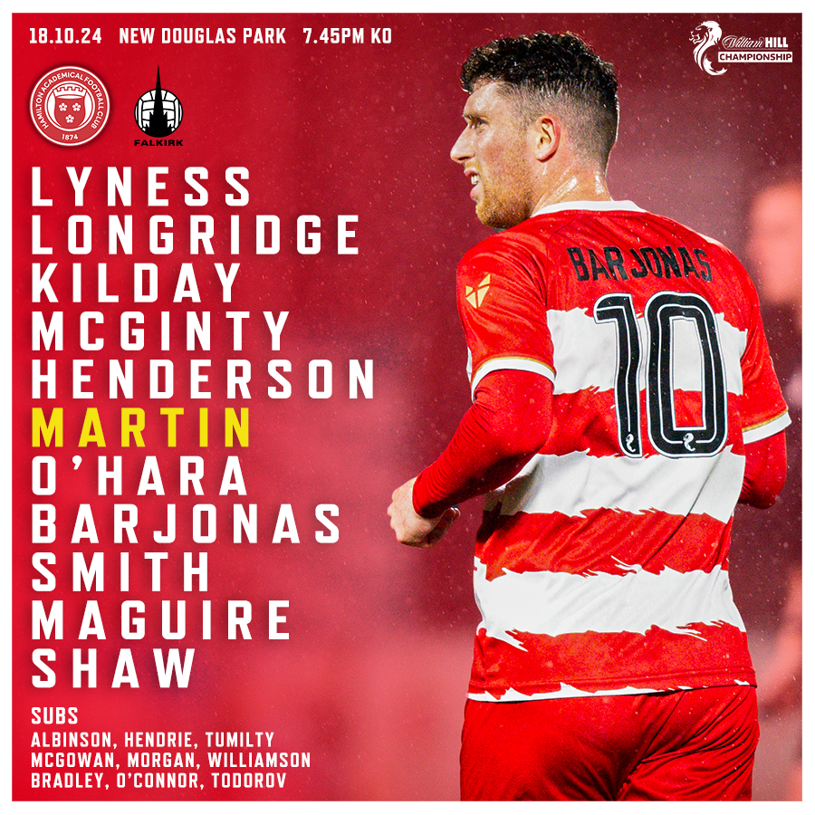 Your Accies XI for todays game 🔴⚪️

Scott Martin &amp; Lee Kilday return to the squad 👊

#WRD24 | #AcciesFC