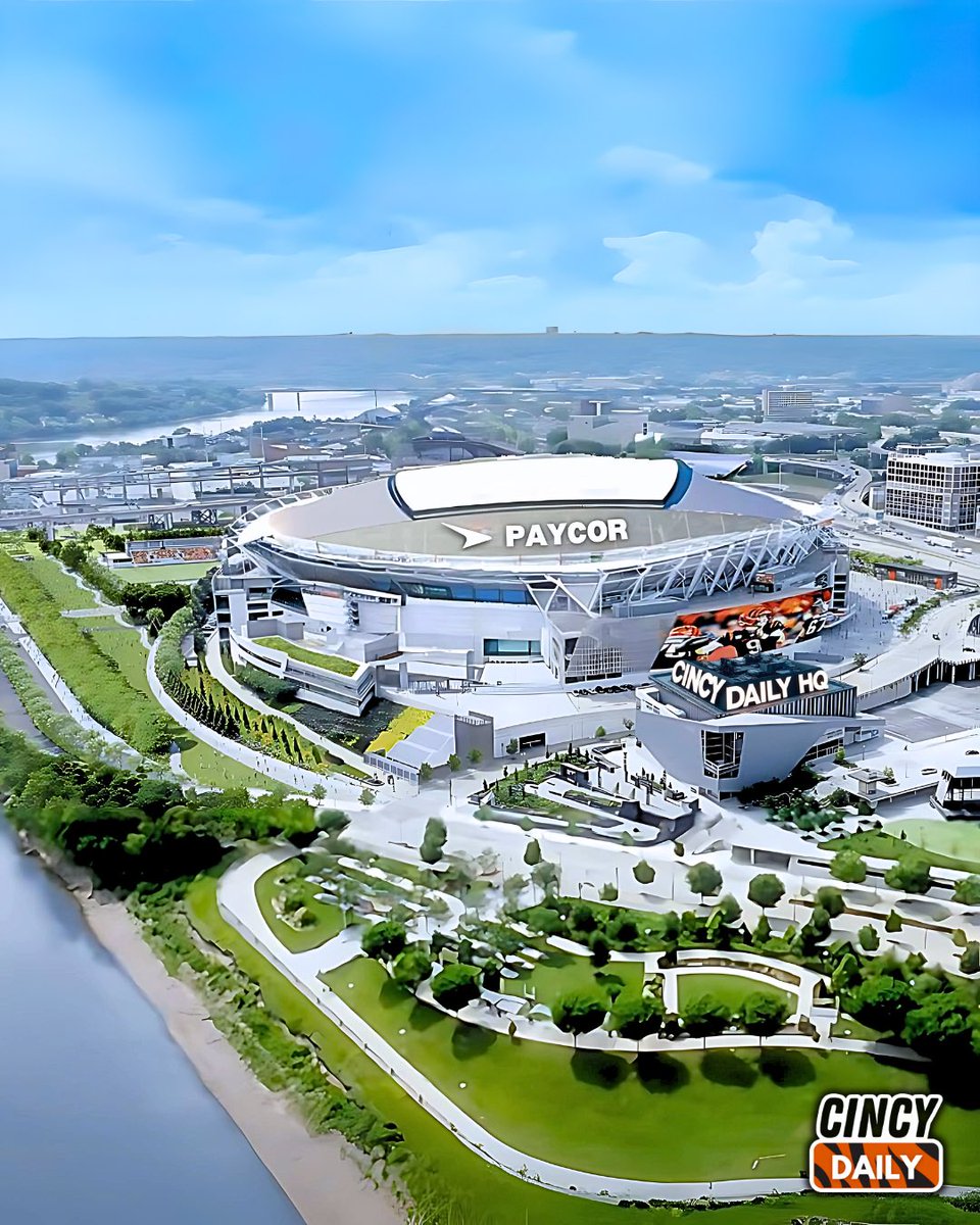 getcincydaily's tweet photo. Future Home of the Bengals: The Cincy Dome. 

Featuring a state-of-the-art, stadium-wide ceiling LED and an immense retractable, tempered-glass wall revealing familiar views of the Ohio river and the Roebling Suspension Bridge.

#cincinnatibengals #bengals #cincydome #cincydaily https://t.co/3URw1dojqT