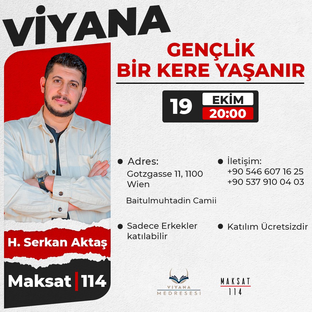 VİYANA’ya geliyoruz 🤩
19 Ekim Cumartesi 20:00’da tüm erkek kardeşlerimizi muhabbete bekliyoruz