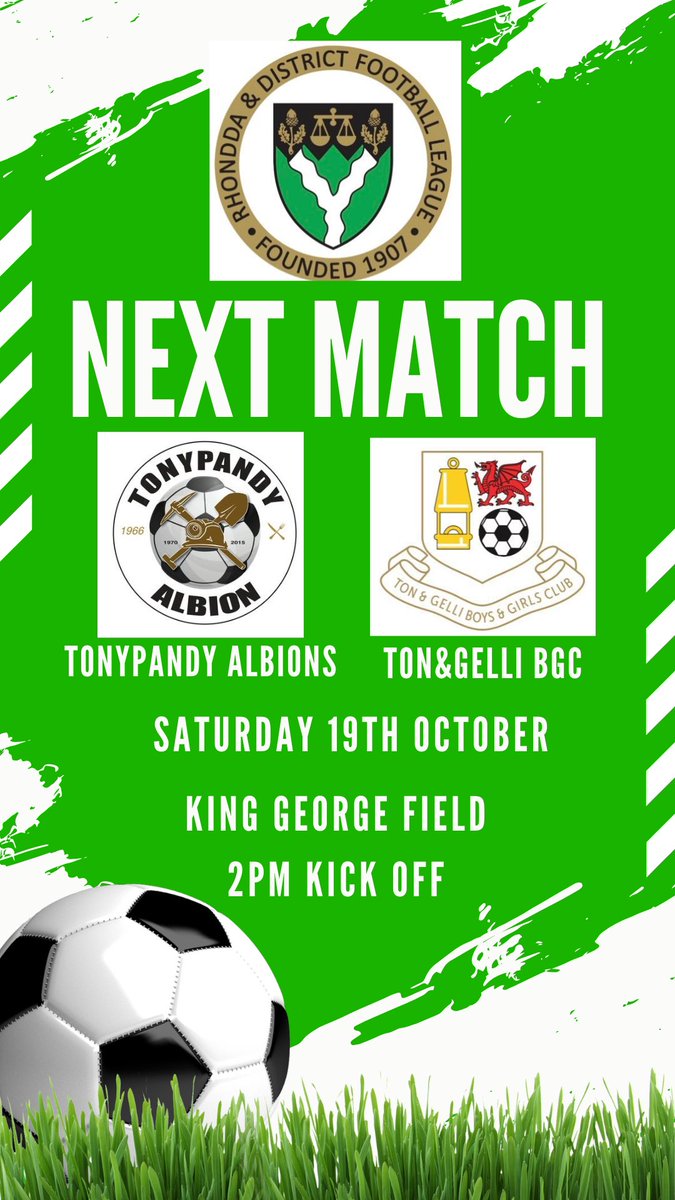 Tomorrow we travel up the road to take on high flyers Tonypandy Albion FC 💚