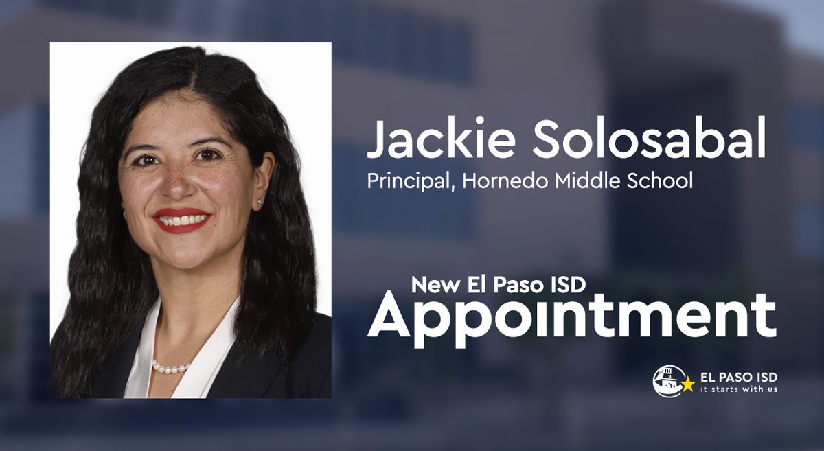 We're excited and proud to welcome a new member of the El Paso ISD team!

🌟Jackie Solosabal, Principal, Hornedo Middle School

Learn more ➡️ bit.ly/Principal_1018

#ItStartsWithUs