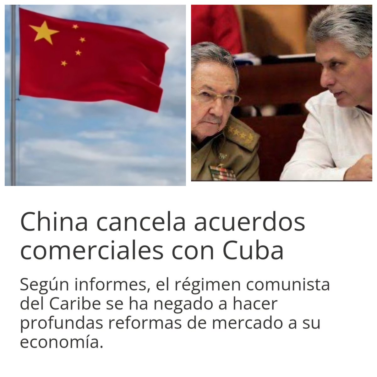 JulioGngora2's tweet photo. China le quita todos los beneficios a cuba y cancela todos los acuerdo 
#LibertadParaLosPresosPoliticos 
#Abajoladictadura 
#Vivacristorey https://t.co/7Xk3GU7tef