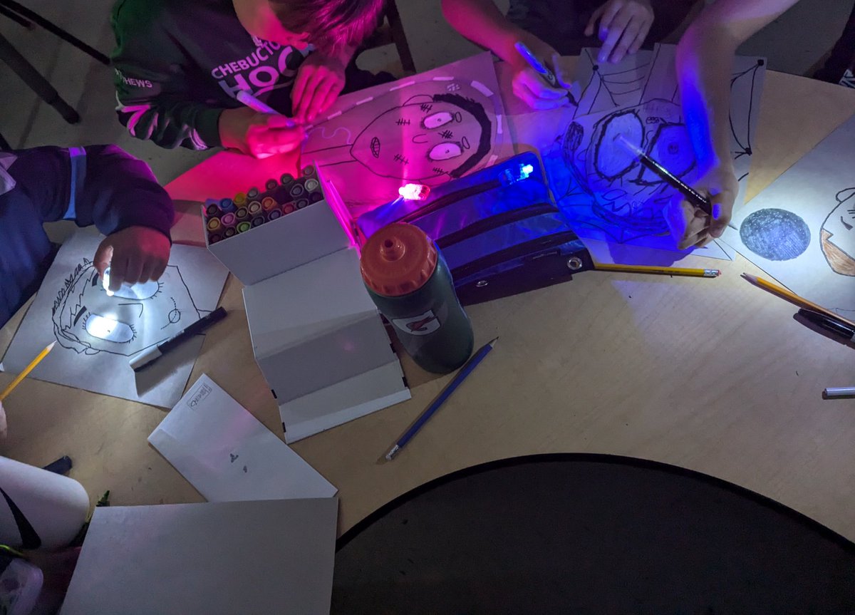 JLLundy4's tweet photo. @PresRoad Flashlight Friday looked a little different this week. Some wanted more time for art others for Reading and spooky stories. #timburton #flashlightfriday #reading #freewrite https://t.co/XgVXic3Tt1