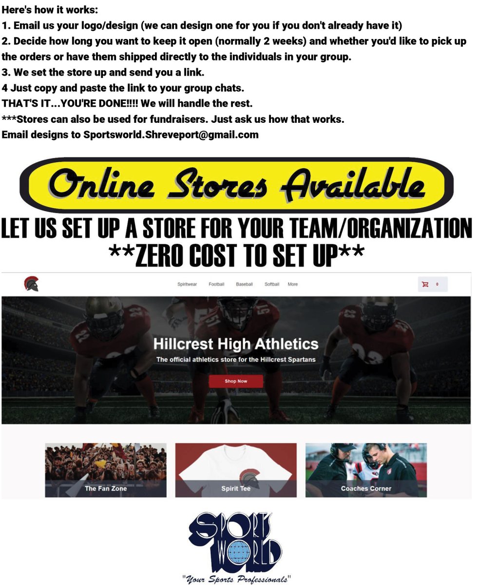 SportsWorldSHV's tweet photo. #onlinestores available for teams &amp; organizations
***Click the picture for the 411 https://t.co/MBJhqBnHDG