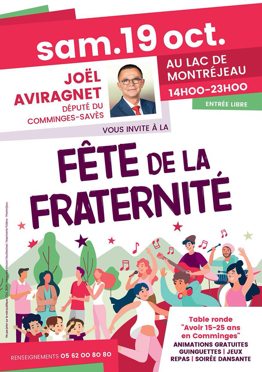 GuillaumeDAC's tweet photo. Demain, on se retrouve pour la fête de la #Fraternité organisée par @JoelAviragnet !
Avec une table ronde autour des #Jeunesses: Avoir 15-25 ans en #Comminges. Venez débattre!
Suivi de prises de parole de Joël et @CaroleDelga puis un repas avec soirée dansante 💃
À demain 👋👋 https://t.co/EqPyV5IFNF