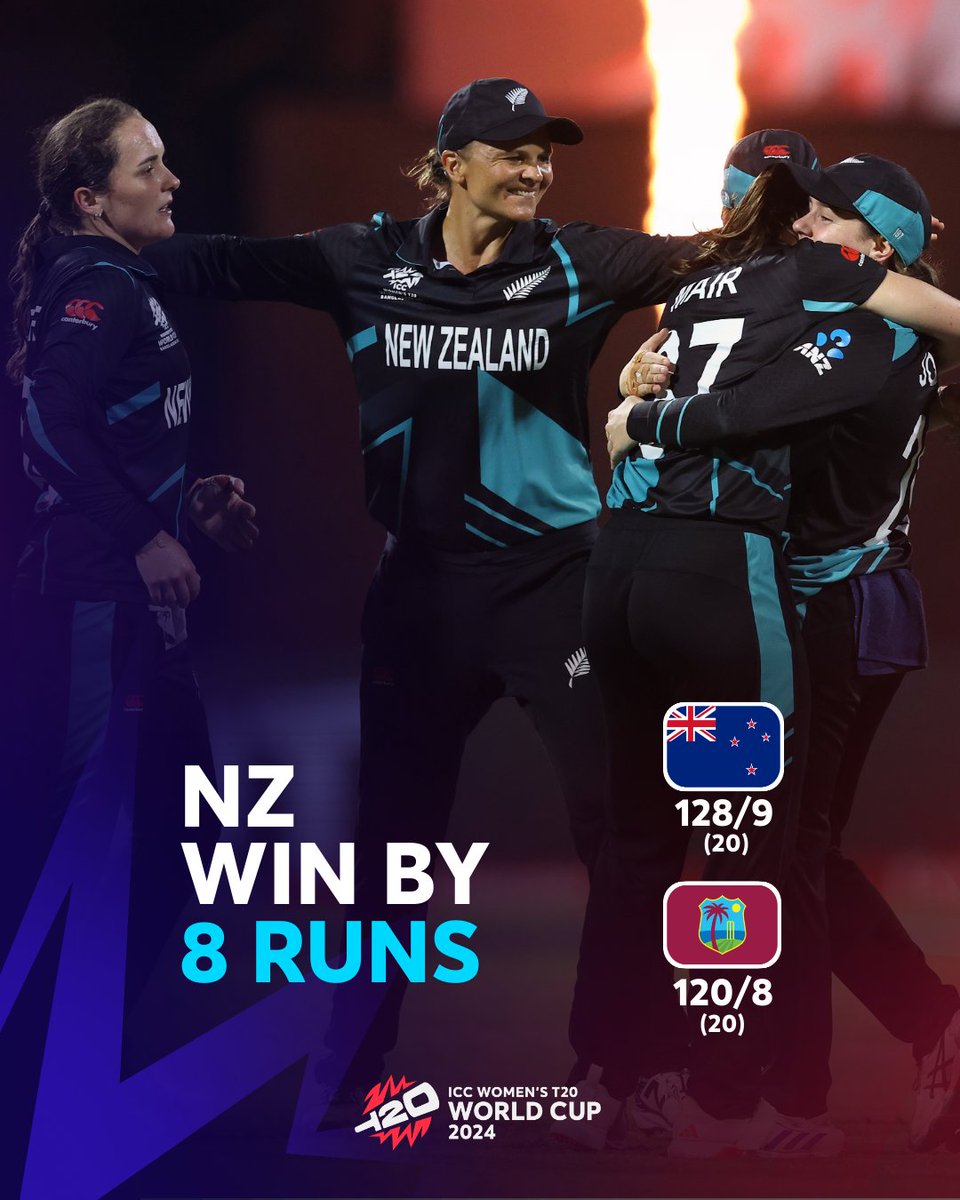 New Zealand are into the final with a thrilling win over West Indies 💪

#T20WorldCup | #WIvNZ: bit.ly/4073lmv