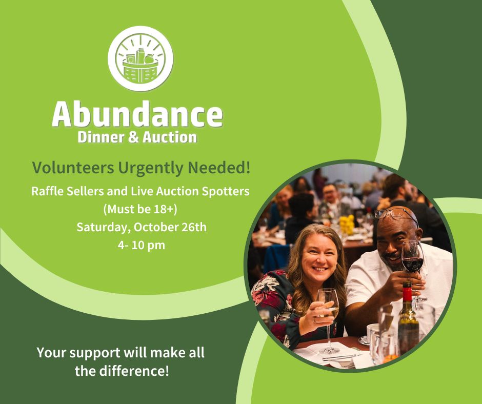 Emergency Food Network (@efoodnet) on Twitter photo We urgently need 3 volunteers for our Abundance Dinner & Auction! ✨ Must be 18+ Dinner and snacks provided! October 26th, 4-10 PM. Help us sell raffle tickets to guests and assist the auctioneer in spotting bidders during the live auction. Email evanm@efoodnet.org sign up. We urgently need 3 volunteers for our Abundance Dinner & Auction! ✨ Must be 18+ Dinner and snacks provided! October 26th, 4-10 PM. Help us sell raffle tickets to guests and assist the auctioneer in spotting bidders during the live auction. Email evanm@efoodnet.org sign up.