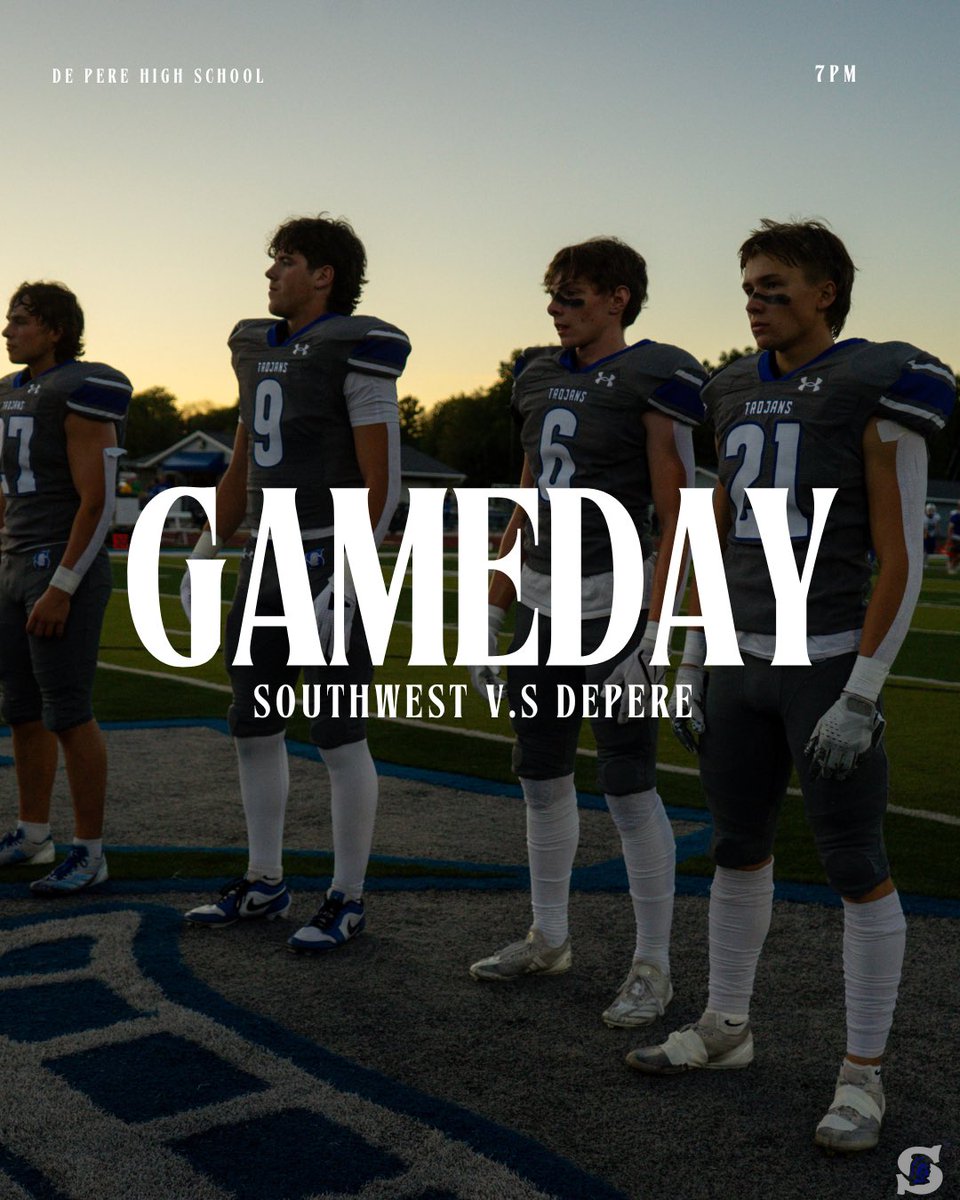 Green Bay Southwest Football (@gbsw_football) on Twitter photo For the final time this season, IT’S GAME DAY!
🏈 <a href="/GBSW_Football/">Green Bay Southwest Football</a> at <a href="/DePereHS/">De Pere High School</a>
🏟️ De Pere High School
🕖 7:00 PM Kickoff
🎟️ gofan.co/app/school/WI1…
📺 youtube.com/channel/UC0k56…
Go Trojans! For the final time this season, IT’S GAME DAY!
🏈 <a href="/GBSW_Football/">Green Bay Southwest Football</a> at <a href="/DePereHS/">De Pere High School</a>
🏟️ De Pere High School
🕖 7:00 PM Kickoff
🎟️ gofan.co/app/school/WI1…
📺 youtube.com/channel/UC0k56…
Go Trojans!
