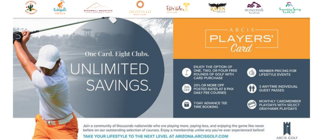 superstitionspr's tweet photo. Don’t miss the Arcis Players' Card ENCORE – Get up to 4 FREE rounds with your card purchase! Enjoy 20% off tee times, 7-day booking, Grayhawk play days, 3 anytime guest passes &amp; more at 8 top Valley courses. Hurry, sale ends October 31! Visit our website to grab yours today. ⛳ https://t.co/LqkkiPF5zi