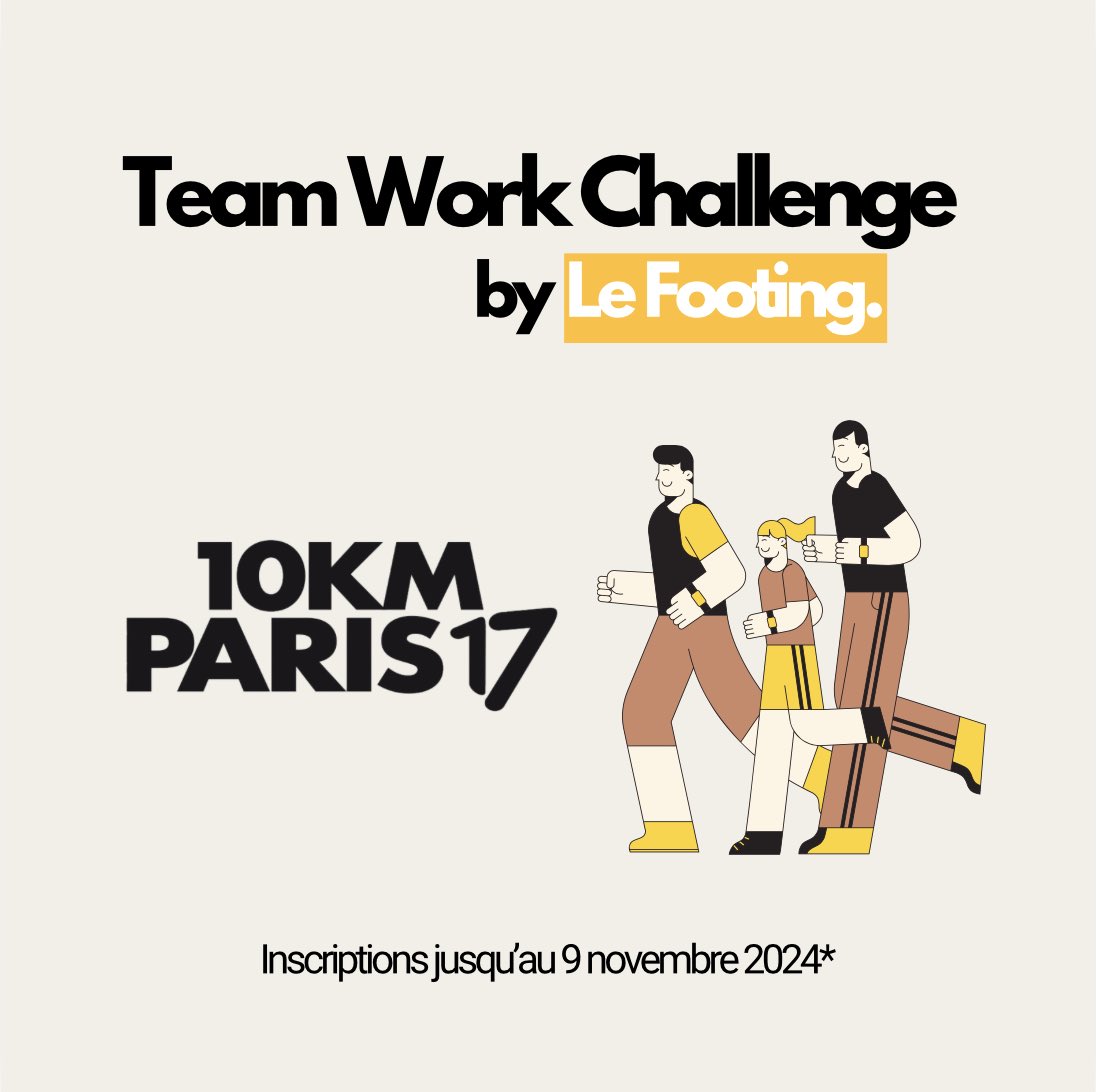 On lance un nouveau format de course avec Le footing 🏃🏽🤙🏽

👀Comment ça marche ? 
Monte ton équipe avec deux de tes collègues et entrez dans le game du TWC ! La moyenne de vos 3 chronos définira la place de votre équipe 🙌🏽

Infos et inscription : lefooting.com/services#TWC