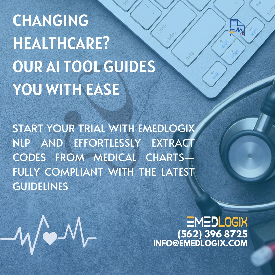 emedlogix's tweet image. Stay ahead in healthcare with Emedlogix NLP 
Our AI ensures accurate code extraction, fully aligned with industry standards.
Start your trial today and embrace a new era of efficiency.
For Enquiries: info@emedlogix.com, +1 562 396 8725

#HCC #predictiveanalytics #hcccoding