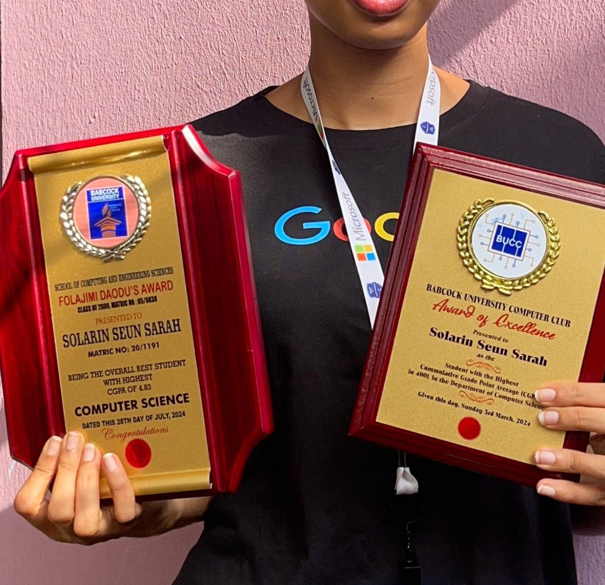 Highest CGPA, Department of Computer Science.

Overall Best Graduating Student, School of Computing and Engineering.

Thank you Jesus! We are locked in.