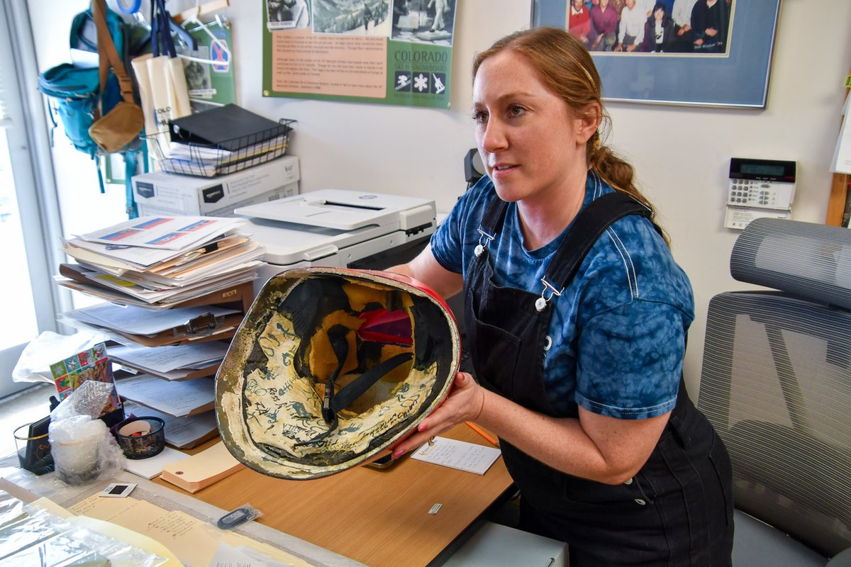 COSnowsportsMus's tweet image. Curator and Director of Collections Dana (Mathios) Zapfel has been busy working on plans for a display mount for Ross Anderson's speed skiing helmet. 

Photo credit: Russ Croop