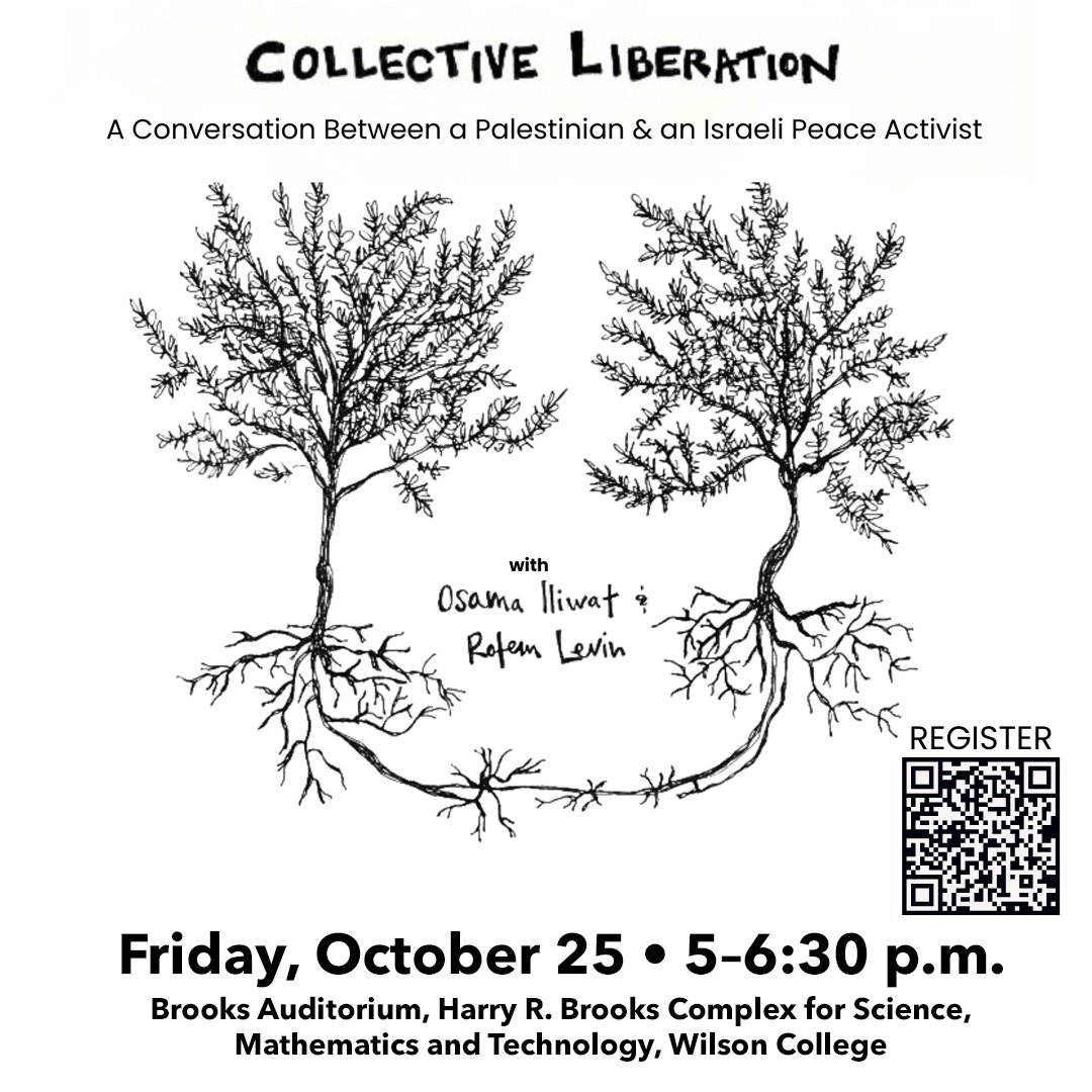The Wilson College Orr Forum on Religion invites you to hear the perspectives and experiences of a Palestinian and an Israeli Peace Activist on 10/25 at 5 p.m.

Learn more and RSVP to this free event here: wilson.edu/collective-lib…
#WilsonBold #Chambersburg #FranklinCountyPA