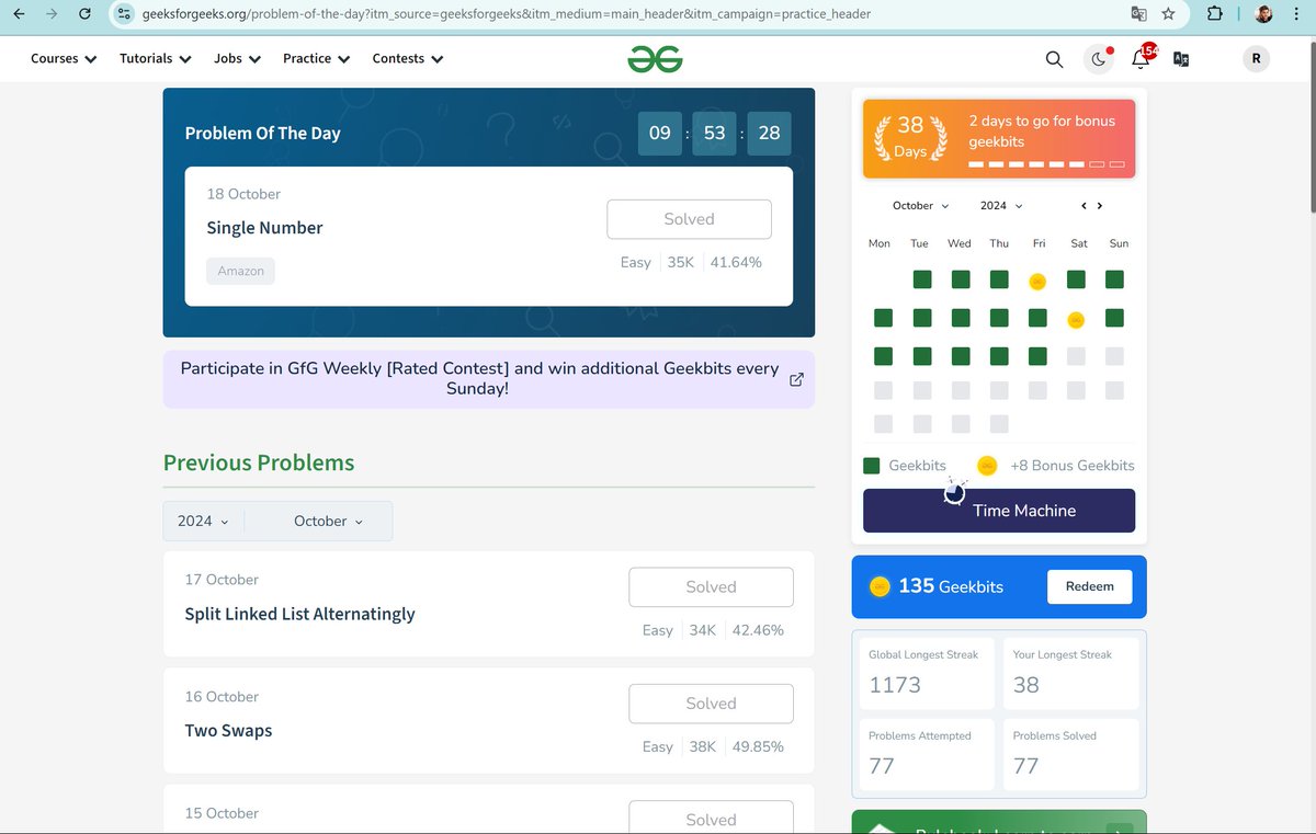 Day 38 of #geekstreak2024! 🎉 Solved the POTD "Single Number"📷
<a href="/geeksforgeeks/">GeeksforGeeks | Learn to Code</a>
<a href="/DeutscheBank/">Deutsche Bank</a>
18 October 2024📷#DSA #DeutscheBank