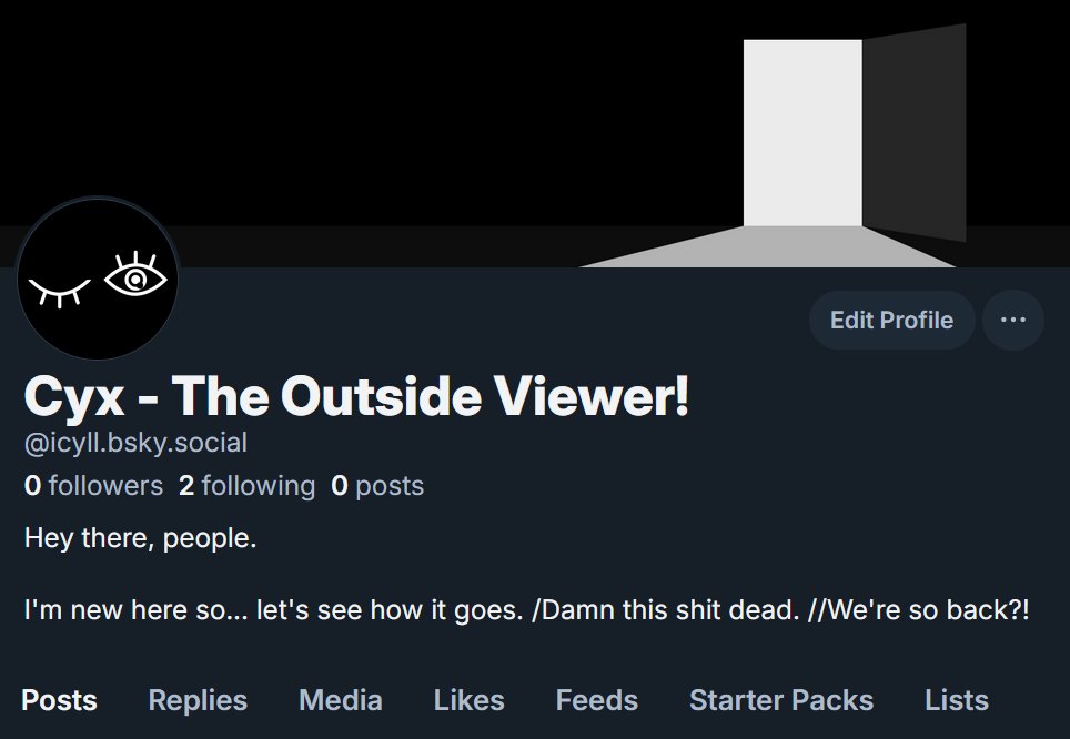 IcyllMox's tweet photo. There in Bluesky or any other place my handle will be some variation of 'Icyll' or 'Outside Viewer', so... I'll be easy to find, and will definitely follow you back, sooner or later! Have fun <3 https://t.co/4Tnp7peDK4