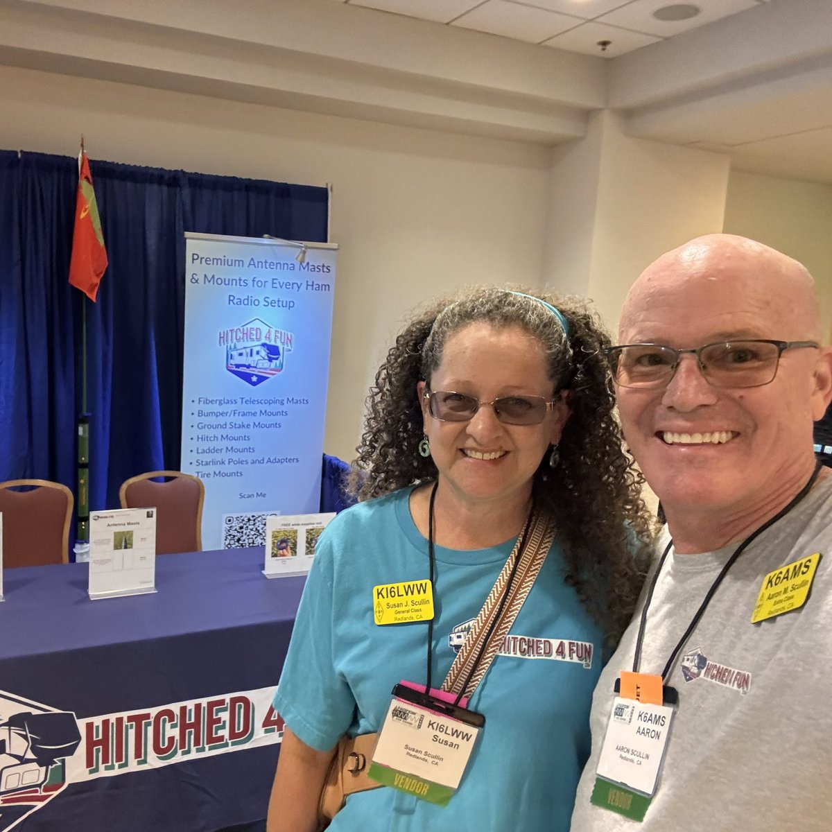 Hitched4fun's tweet photo. It’s time for Pacificon 2024 to start.  CQ CQ CQ.  Come say hi at our booth #33.  He have telescopic fiberglass masts and mounts.

#pacificon #pacificon2024 #hitched4fun #arrl #amateurradio #hamradio https://t.co/dFPLkL31rc