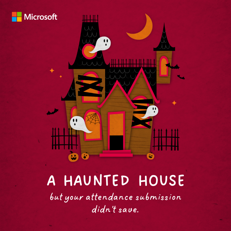 MicrosoftEDU's tweet photo. Now that's spooky! 👻🏚️
 
We hope you're having a festive Halloween season—free of haunted houses.

#MicrosoftEDU