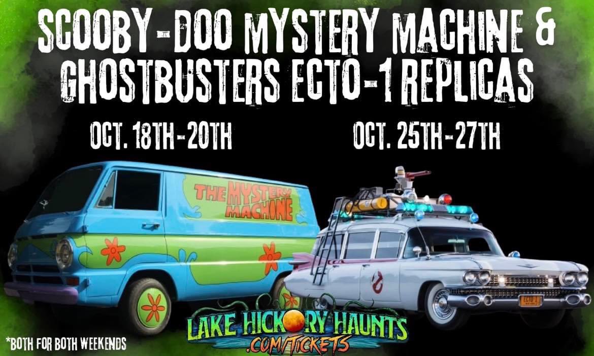 LakeHickoryHnts's tweet photo. #LakeHickoryHaunts #hauntedhouse #attraction is OPEN FRI, SAT, and SUN, featuring the #MysteryMachine from #ScoobyDoo and the #ECTO 1 from #Ghostbusters 👻 Get Tickets and plan your visit at https://t.co/YeegqRFpy2 🎃 &amp; #BEPREPAREDTOBESCARED #spooky #spookymonth #halloween2024 https://t.co/XB5ElzaZIx