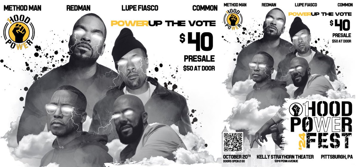 We will sell out: The 1Hood Power Festival is THIS Sunday October 20th at 3pm featuring performers from 1Hood, Lupe Fiasco, Common, Method Man, and Redman AND more special guests. 

KST Direct Ticketing Page: …ayhorntheater.my.salesforce-sites.com/ticket/#/event…