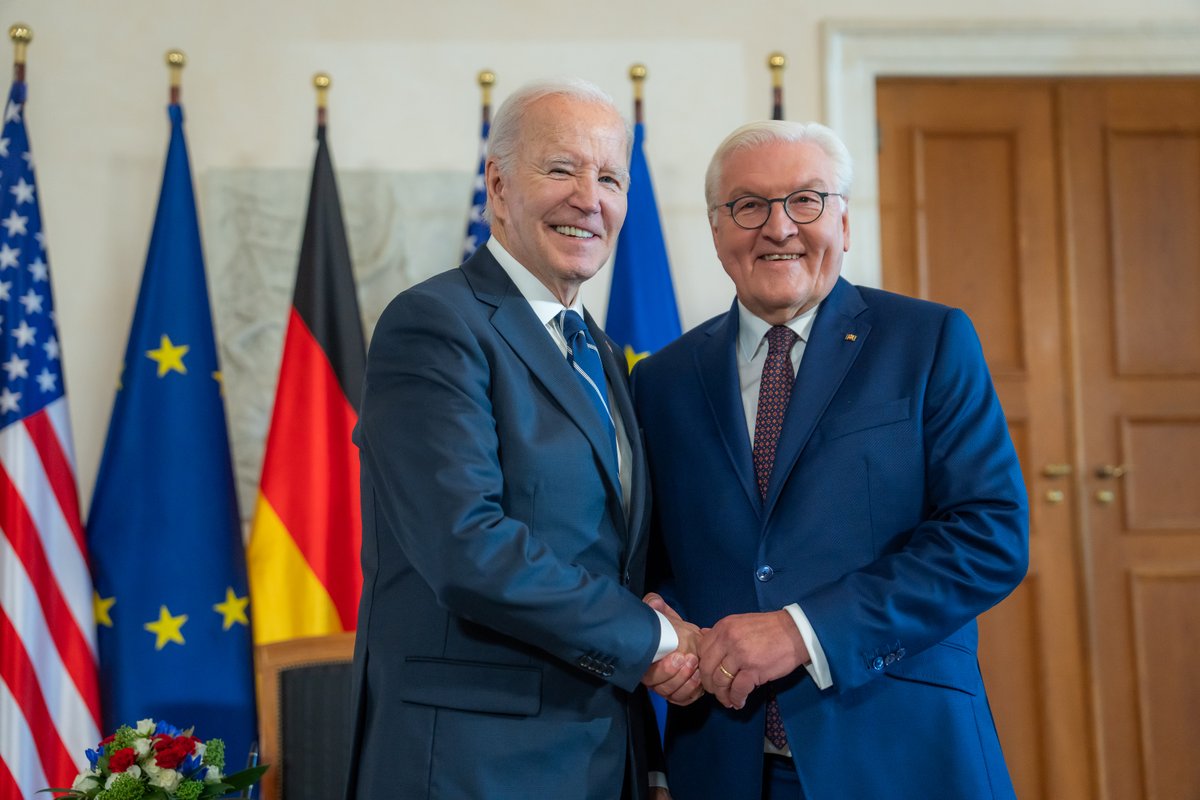 POTUS46Archive's tweet photo. Together, the United States and Germany will remain close in our diplomatic, economic, and military relationships – grounded in our shared values of freedom and democracy.

It was great to visit you and reaffirm this today, President Steinmeier. https://t.co/knx0HIBRcl