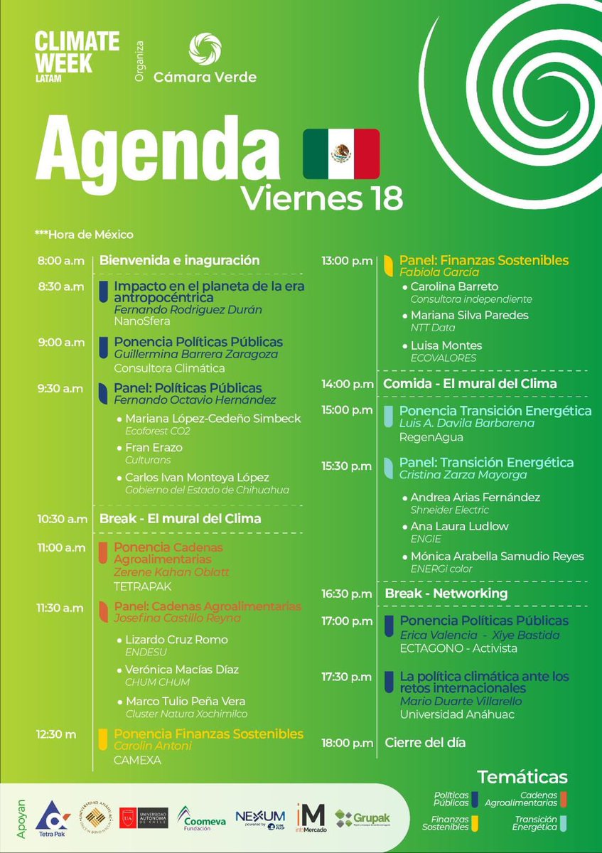 MarDuVill's tweet photo. ¡Es hoy! Y tendré el gusto de cerrar el día con la ponencia “La política climática ante los retos internacionales”.
#ClimateWeekMexico
#GreenChamber
@CamaraVerdeOrg
@AnahuacGlobal
@AnahuacSur https://t.co/zGrV1QZ9uy