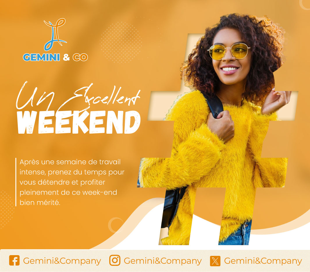 GeminiandCo229's tweet image. Toute l'équipe de  GEMINI &amp;amp; CO vous souhaite un excellent week-end!  Que ces jours de repos vous apportent détente, joie et de beaux moments avec vos proches. Profitez bien !
#ExcellentWeekend
#Détente
#GeminiCompany