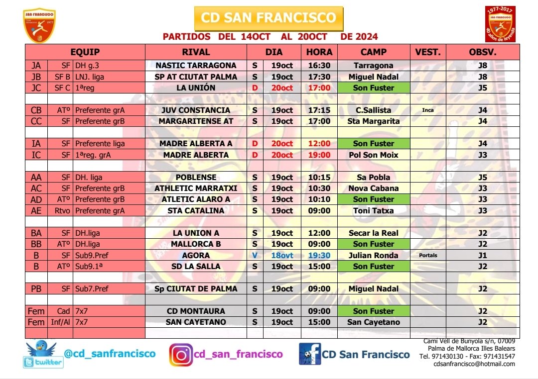 #PLANNING de partidos para el fin de semana
Vamos!!
#GoReds #futbolbase #futboljuvenil #FFIB #competición #dhj3 #ligadefutbol #diversión #clubdefutbol #ilusión