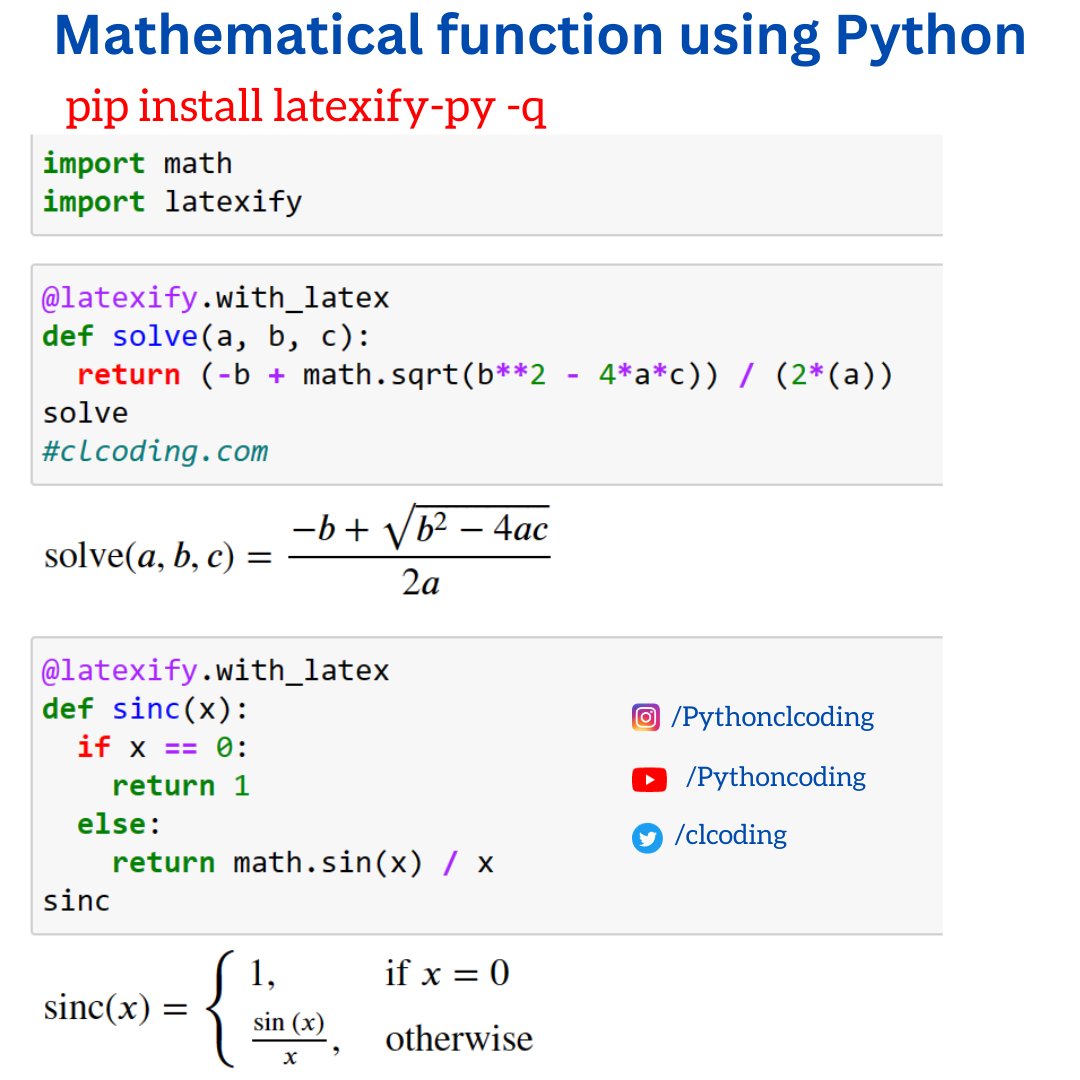 clcoding's tweet photo. Mathematical function using Python https://t.co/g9xTh1ayUb