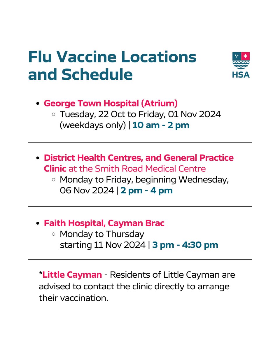 HSA_Cayman's tweet photo. PUBLIC NOTICE | Flu Vaccine now available

Read full story, visit https://t.co/GEj6rTkLFb https://t.co/LCLQ0fxxv0