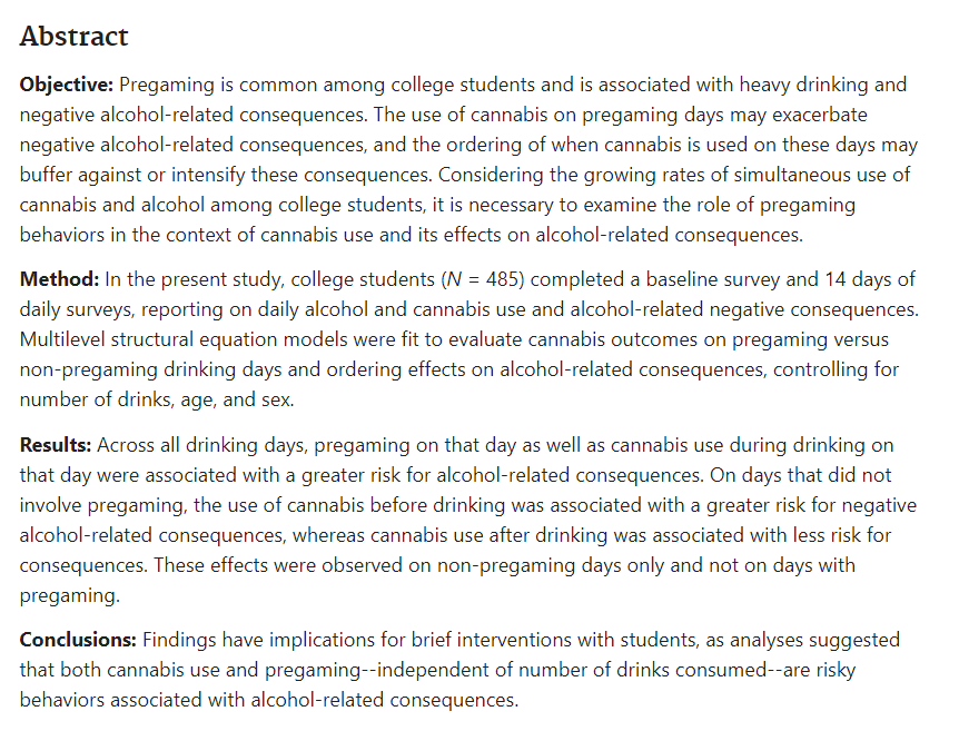 Eric Pedersen (@ericrpedersen) on Twitter photo Our new <a href="/JSADJournal/">Journal of Studies on Alcohol and Drugs</a> paper out today looks at how alcohol consequences can be affected by the timing of when cannabis is used on a pregaming drinking day (before, during, after). @reaganfitzke <a href="/LMicalizziPhD/">Dr. Lauren Micalizzi</a> @RachelLynGunn <a href="/IASatUSC/">Institute for Addiction Science at USC</a> <a href="/USCPsychiatry/">USC Psychiatry</a>
jsad.com/doi/10.15288/j… Our new <a href="/JSADJournal/">Journal of Studies on Alcohol and Drugs</a> paper out today looks at how alcohol consequences can be affected by the timing of when cannabis is used on a pregaming drinking day (before, during, after). @reaganfitzke <a href="/LMicalizziPhD/">Dr. Lauren Micalizzi</a> @RachelLynGunn <a href="/IASatUSC/">Institute for Addiction Science at USC</a> <a href="/USCPsychiatry/">USC Psychiatry</a>
jsad.com/doi/10.15288/j…