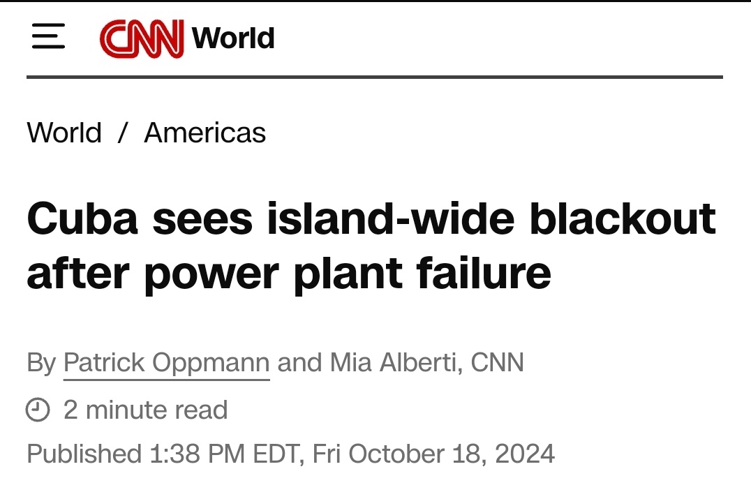 Cuba🇨🇺 no merece lo que hoy padece.
Cuba no merece ser ahora mismo un país a oscuras. 
Y desde hace décadas una nación sin plan, sin rumbo.
Ningún país debería vivir en semejante agonía.
Menos Cuba🇨🇺. Por ser el nuestro y  porque seis décadas es demasiado. Es abusivo.
Basta.