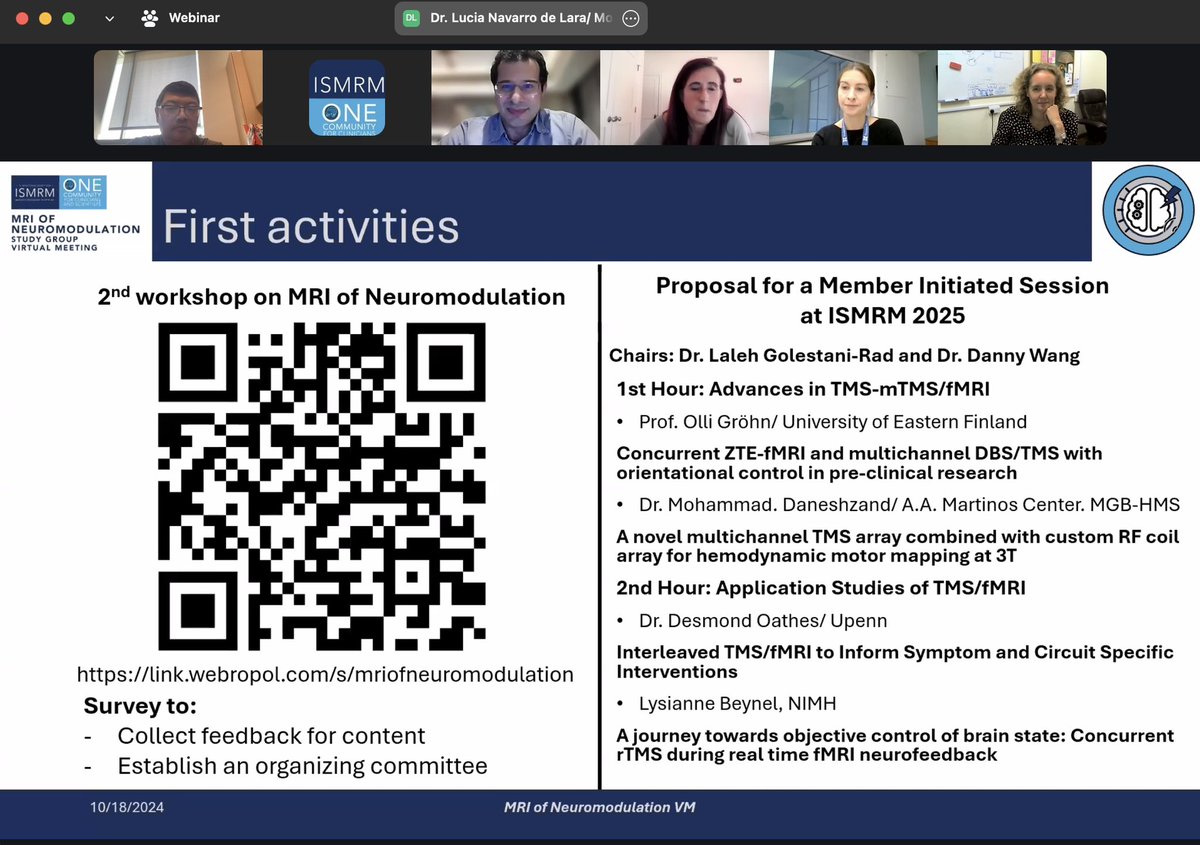 Today is kickoff meeting for ISMRM neuromodulation study group, 2yrs from the 1st workshop we organized at NIH, grassroot movement gets momentum😀 we need your support to join neuromodulation SG when you renew ISMRM membership 🙏 more activities including 2nd workshop to come