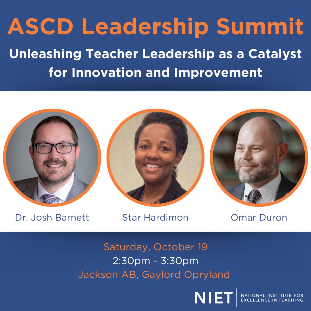 Join NIET CEO and <a href="/ASCD/">ASCD</a> author Dr. Joshua Barnett, <a href="/MSD_Pike/">MSD Pike Township</a> Director Star Hardimon, and <a href="/SchoolSomerton/">Somerton School District</a> Supt Omar Duron at the 2024 ASCD Leadership Summit on Oct 19th! This panel will explore leadership pathways for innovation and improvement. #ASCDLeadershipSummit #EdLeadership