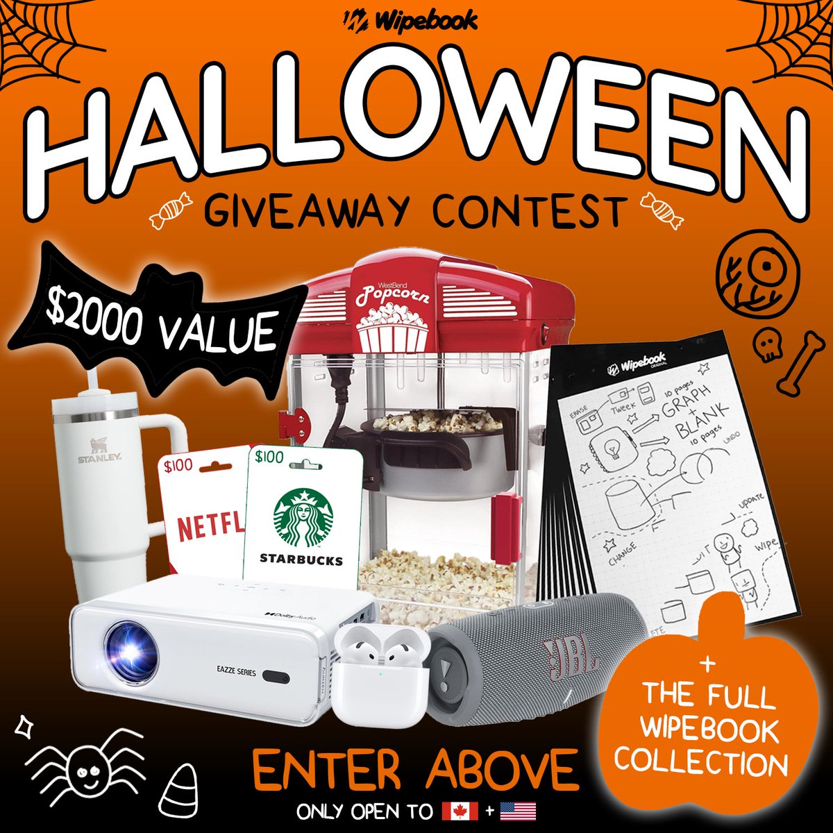Halloween Giveaway Alert!👻🎃

We’re celebrating spooky season by giving away a prize pack ($2000 value) for you and your students to enjoy in the classroom this fall! Enter for a chance to win the Halloween-themed prize pack and a full collection of Wipebook products.🕸️