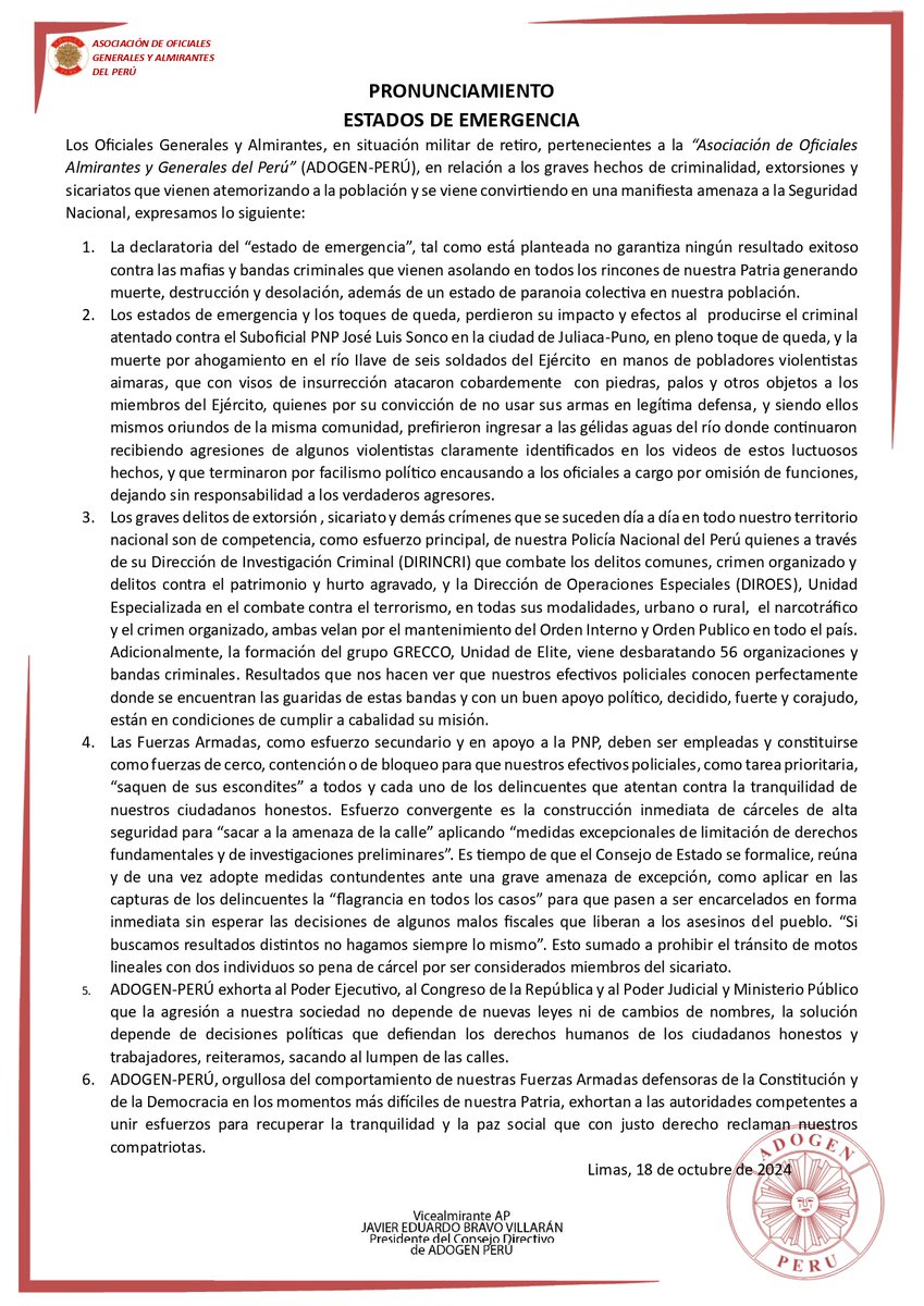 AdogenPeru's tweet photo. PRONUNCIAMIENTO - ESTADOS DE EMERGENCIA https://t.co/yg5Nf4FKfR