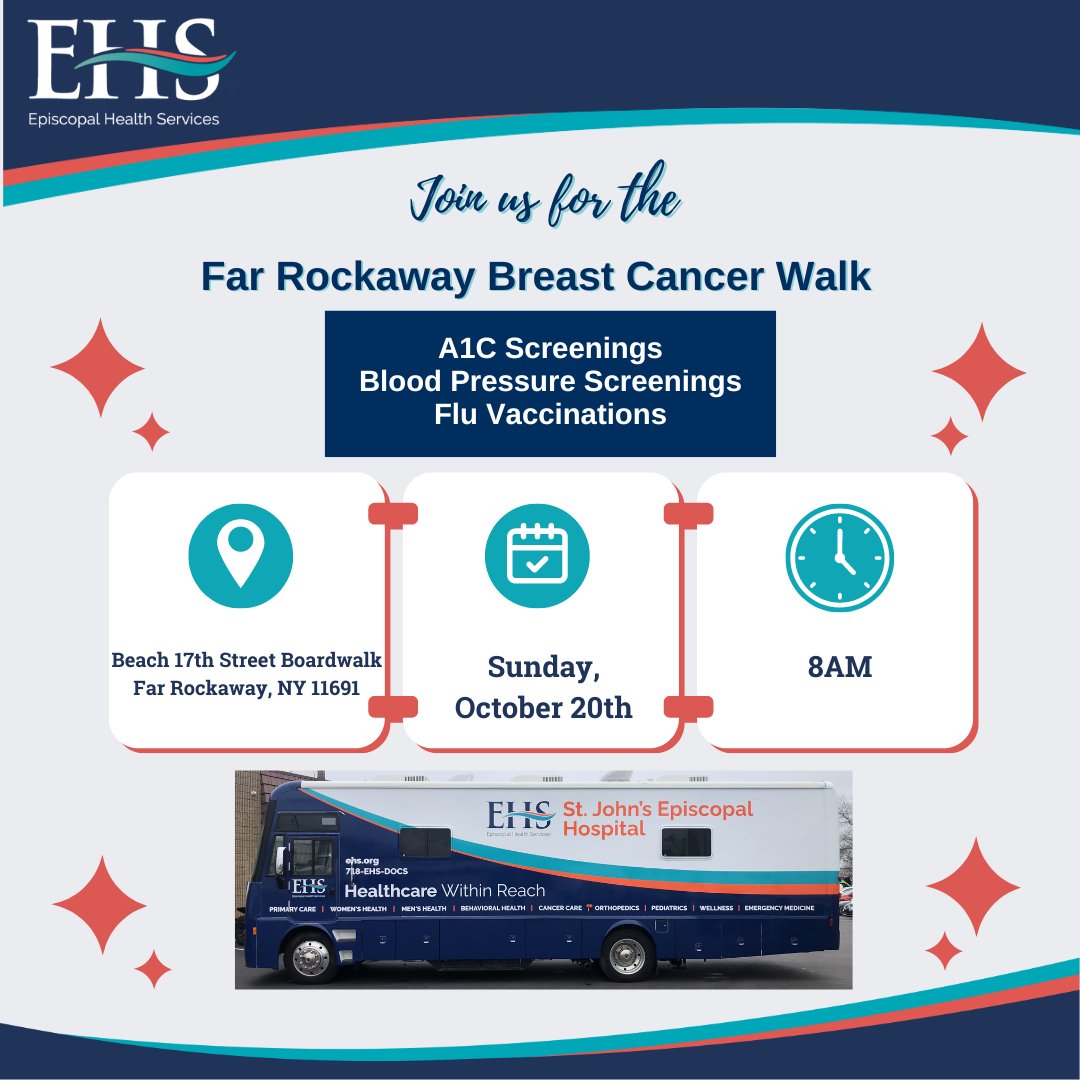 EpisHealthScvs's tweet image. Join the #EHS #PopulationHealth Team this Sunday at the Far Rockaway Breast Cancer Walk for FREE A1C and Blood Pressure Screenings, and Flu Vaccinations. The event will be at the Beach 17th Street Boardwalk starting at 8AM. We hope to see you there! #CommunityCommitted