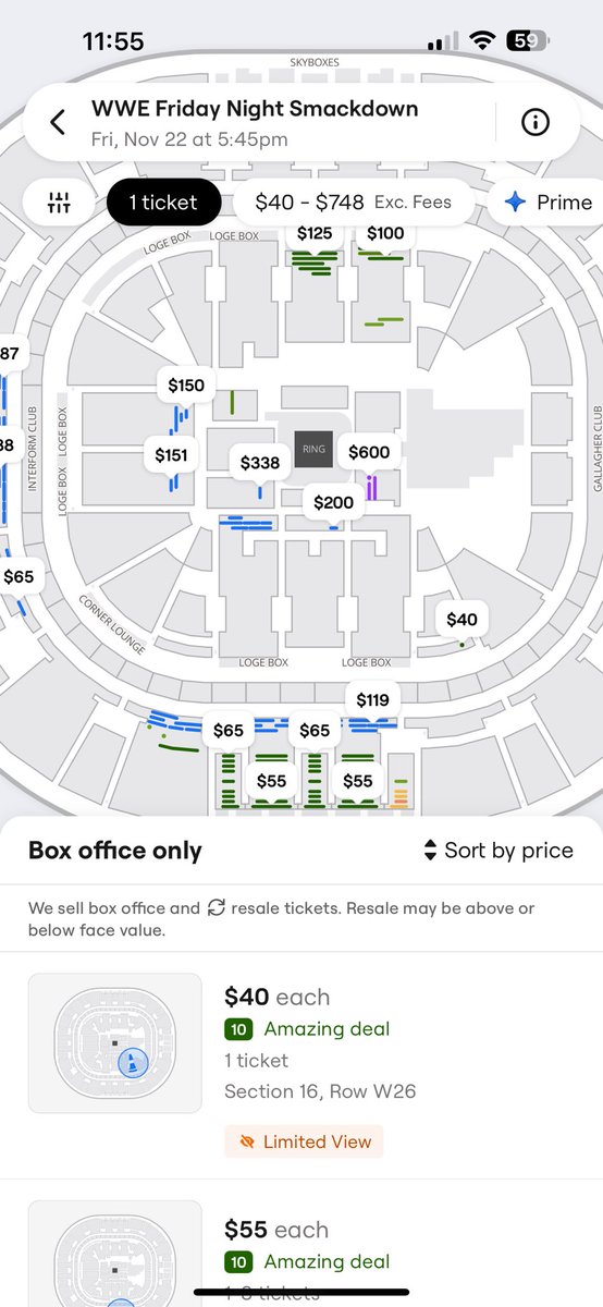 ShepRants's tweet photo. @davescherer Salt Lake Smackdown on 11/22 is showing tickets for over $100 in the upper deck. I got lucky enough to be opposite the stage lower bowl for $75 when they had a 2 for 1 deal. https://t.co/Mq7krkrd49